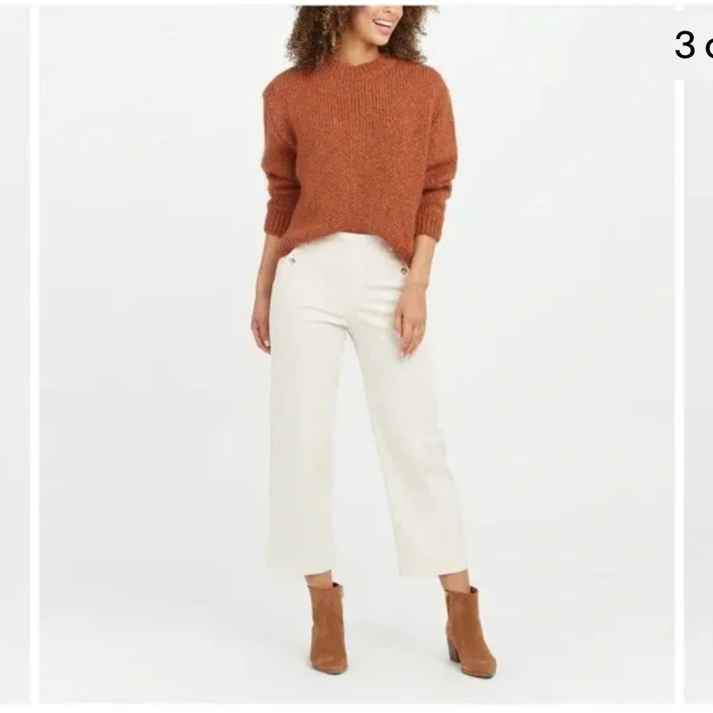 Spanx Size M stretch twill wide leg crop pants - white